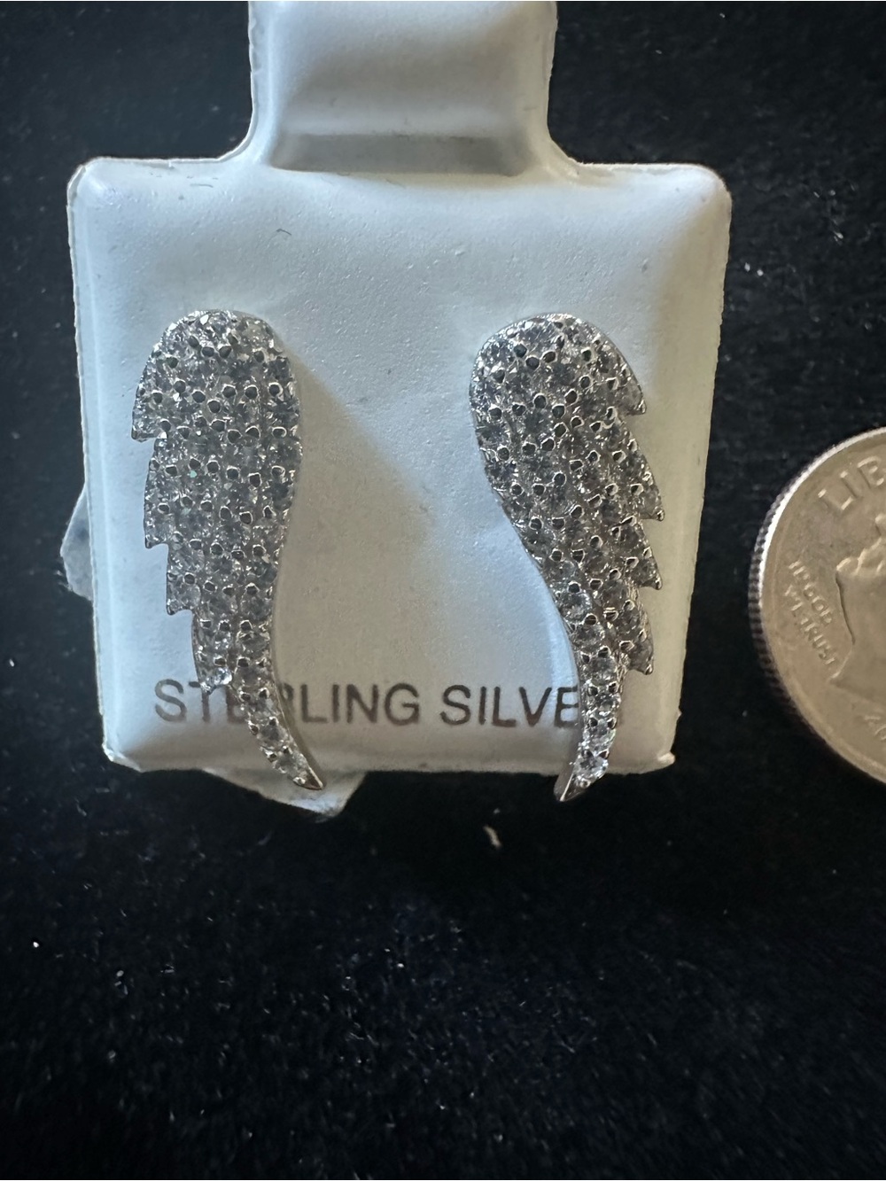 Sterling Silver 925 Crystal Angel Wing Earrings - Silver